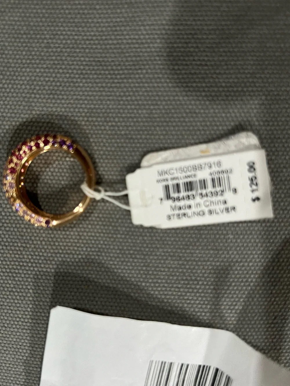 Michael Kors Gold Ring Pendant with Pink and Purple Pavé Stones